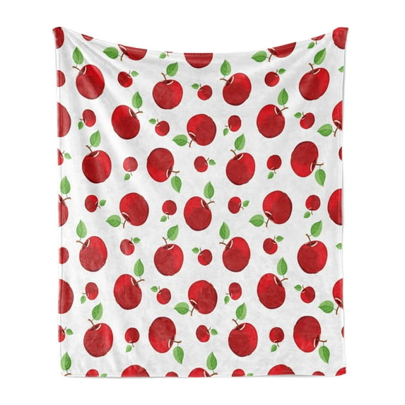 Fruits Soft Flannel Fleece Throw Blanket, Vivid Colored Cartoon Style Ripe Red Apples Vitamins Taste Healthy Food, Cozy Plush for Indoor and Outdoor Use, 50" x 60", Red Green White, by Ambesonne