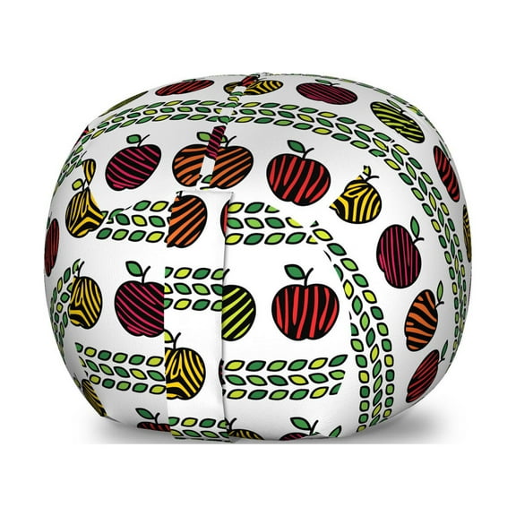 Fruits Storage Toy Bag Chair, Horizontally Placed Zebra Striped and Leaf Strips, Stuffed Animal Organizer Washable Bag, Large Size, Multicolor, by Ambesonne