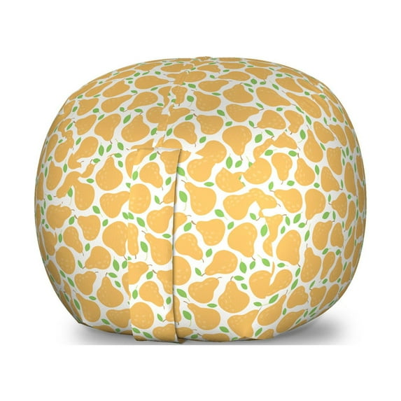 Fruits Storage Toy Bag Chair, Repeating Layout of Pears Freshly Picked Juicy and Healthy, Stuffed Animal Organizer Washable Bag, Small Size, Pale Orange Lime Green, by Ambesonne