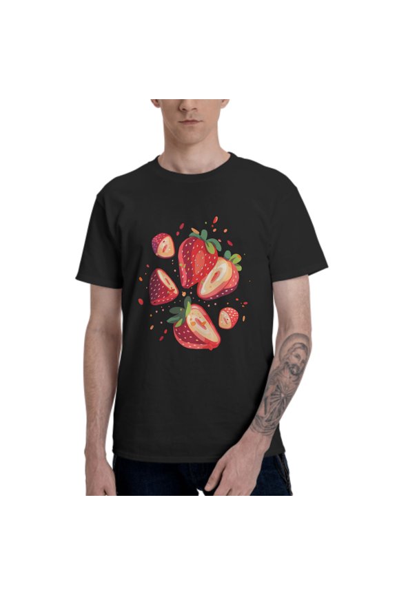 Fruits Strawberry Men's T-Shirt Cotton 100% Summer Tops Fashion Casual Fruits Strawberry Short Sleeves for Men Women Round Collar Top Tees