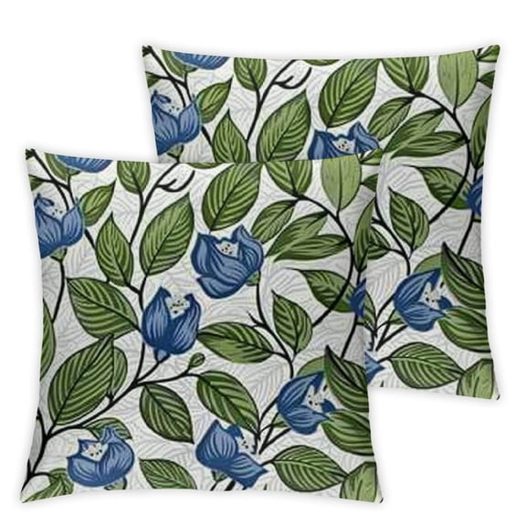 Fruits Throw Pillow Cushion Case, Flowering Blueberry Blossoms Vivid Leaf Branches Nature Plants Design, Decorative Square Accent Pillow Cover, Violet Blue Lime Green