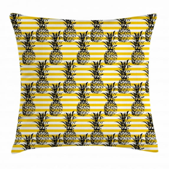 Fruits Throw Pillow Cushion Cover, Modern Pineapple Motif on Minimalist Backdrop Kitschy Popular Digital, Decorative Square Accent Pillow Case, 16 X 16 Inches, Earth Yellow White Black, by Ambesonne