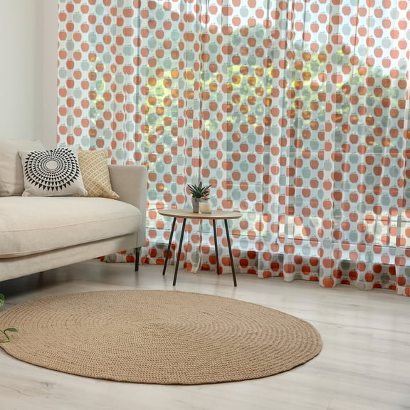 Fruits Tulle Curtains with Rod Pocket, Doodle Style Fruit Silhouettes Healthy Apple Sketches Agriculture, Sheer Drape for Wedding Party 2 Panels, 7 Sizes, Scarlet Pale Grey Teal, by Ambesonne