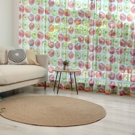 Fruits Tulle Curtains with Rod Pocket, Watercolor Macoun Cameo and Granny Smith Drawing in Agricultural Yield Pattern, Sheer Drape for Wedding Party 2 Panels, 7 Sizes, Apple Green Red, by Ambesonne