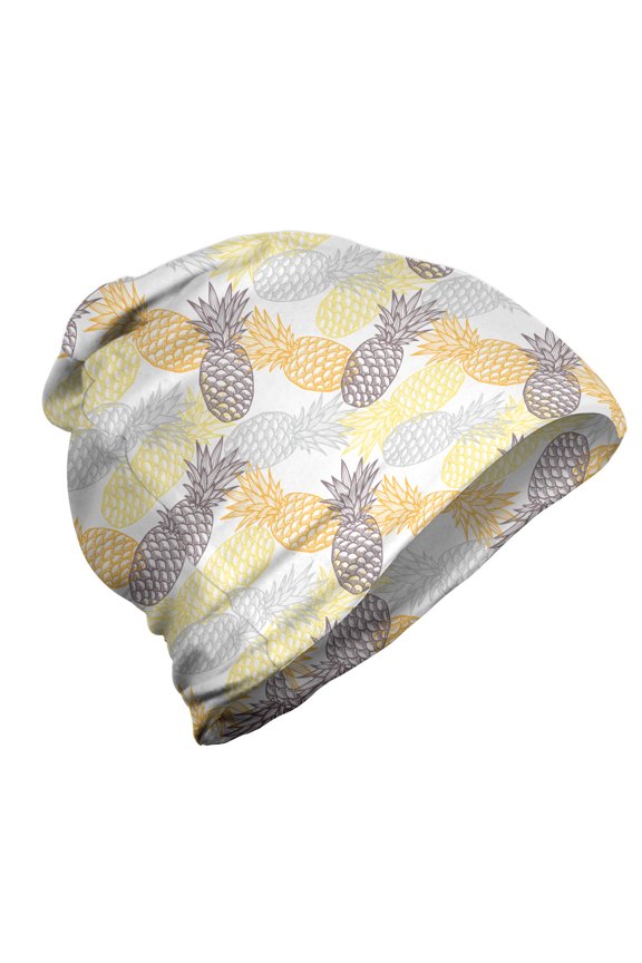 Fruits Unisex Beanie, Exotic Pineapple Tropics, Hiking Outdoors, Marigold Dimgray, by Ambesonne
