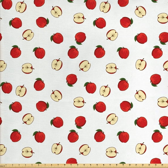 Ambesonne Fruits Fabric by the Yard Upholstery, Vibrant Fruit Slices, 10 Yards, Eggshell Red