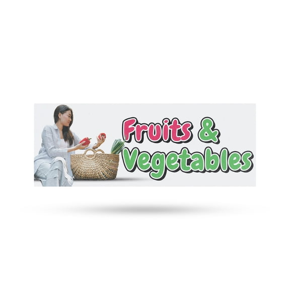 Fruits and Vegetables Vinyl Decal 12 Inch x 5 Inch Weatherproof Heavy-Duty Adhesive Backing | Fresh Produce, Local Farms, Seasonal Offers | Made in USA