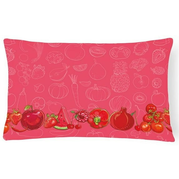 Fruits & Vegetables in Red Canvas Fabric Decorative Pillow - Red - 12in. H x 3in. W x 16in. L