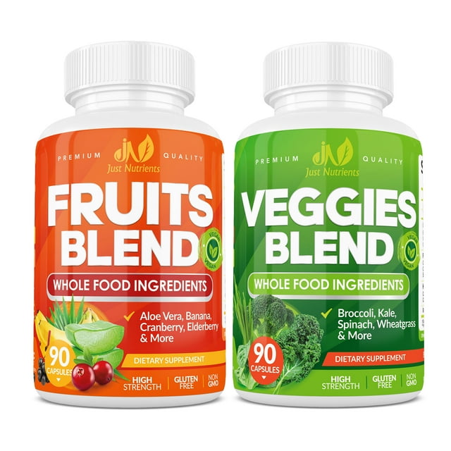 Fruits & Veggies Supplement with 90 Fruit & 90 Vegetable Capsules, 100 Vegan, NonGMO 180