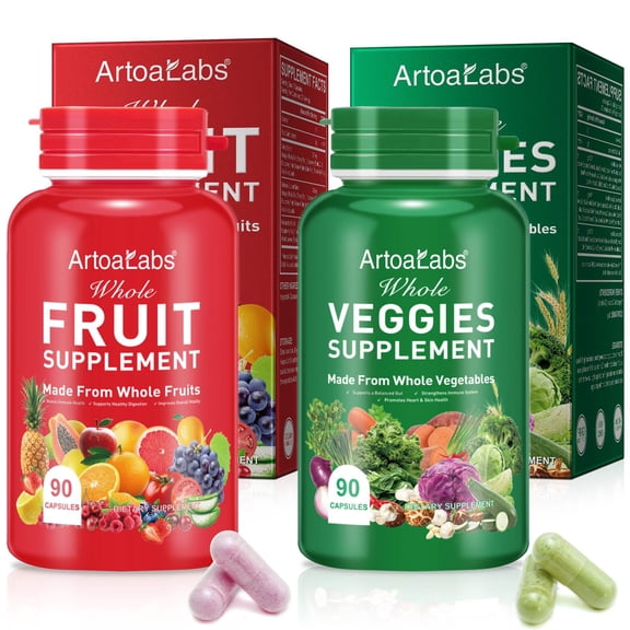 Fruits & Veggies Supplements, Whole Fruit and Vegetable, Antioxidants, Heart & Skin Health, Body Energy, 180 Capsules