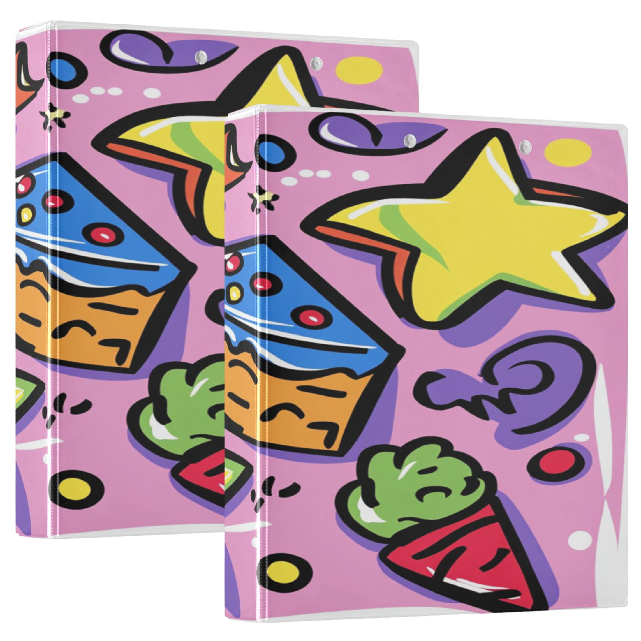 Fruits and Cakes 12.4x10.6in PVC Round Ring Binder, D-Ring 3-Hole, Metal Clip, 200 Sheets
