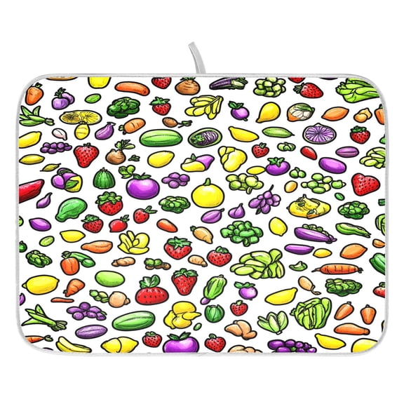 Fruits and Vegetables Pattern Drying Dish Mat Quick Drying Absorbent Soft Durable for Kitchen 16" x 18"