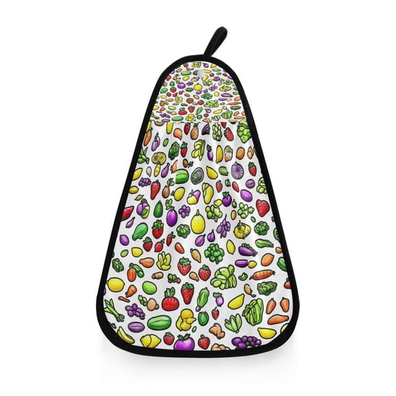 Fruits and Vegetables Pattern Hanging Towel Hand Towel 16.53x12.20in Quick-Drying for Kitchen and Bathroom Use