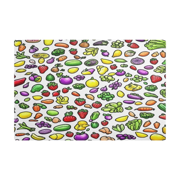 Fruits and Vegetables Pattern Kitchen Leather Drying Mat with Silica Gel Absorbent Layer, 11.8''x17.7''