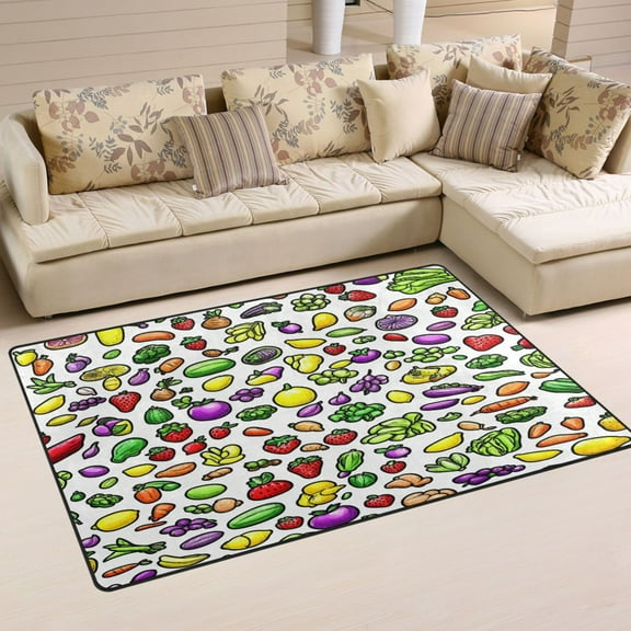 Fruits and Vegetables Pattern Soft Polyester Area Rug 31''x20'', Non Slip, Memory Foam, Water Absorbent