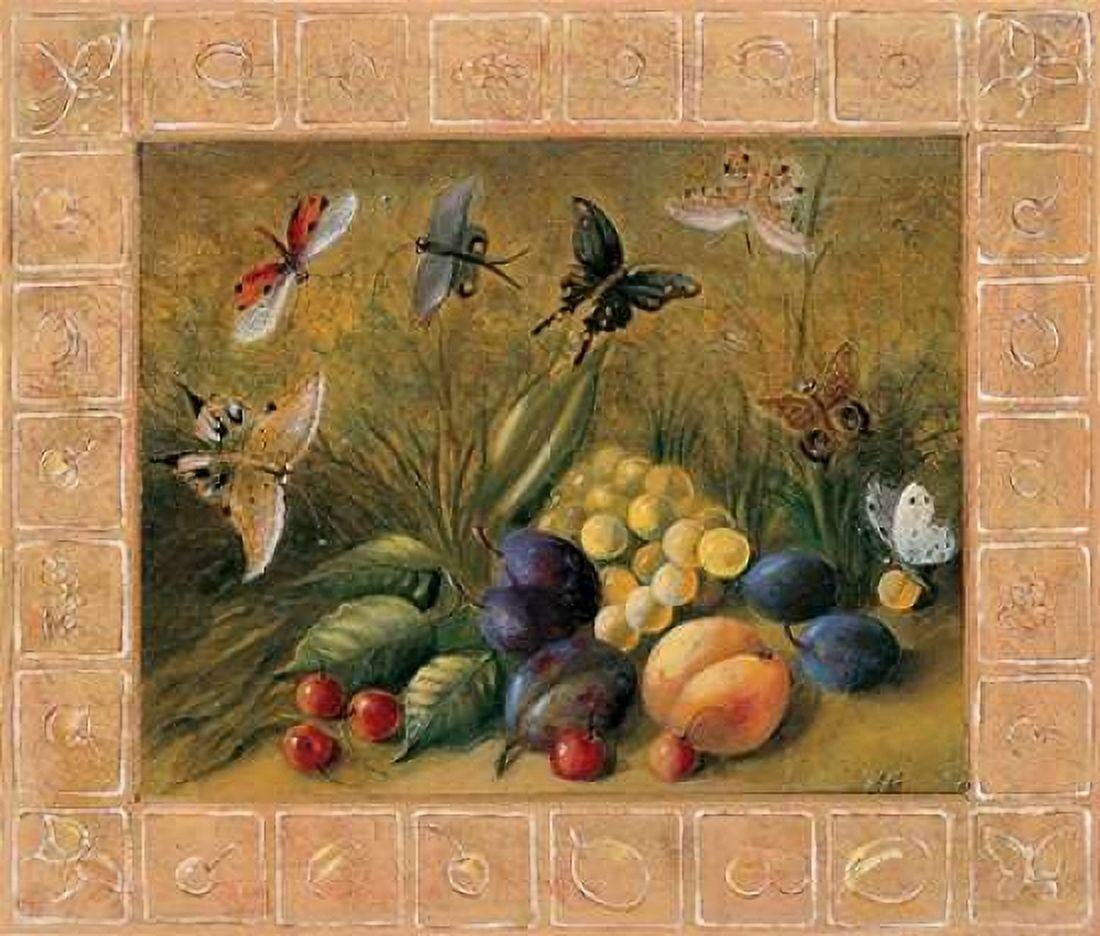 Fruits and papillons Canvas Art - Milieu du Ciel (24 x 24)