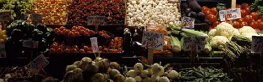 Fruits and vegetables at a market stall Pike Place Market Seattle King County Washington State USA Canvas Art - Panoramic Images (18 x 6)
