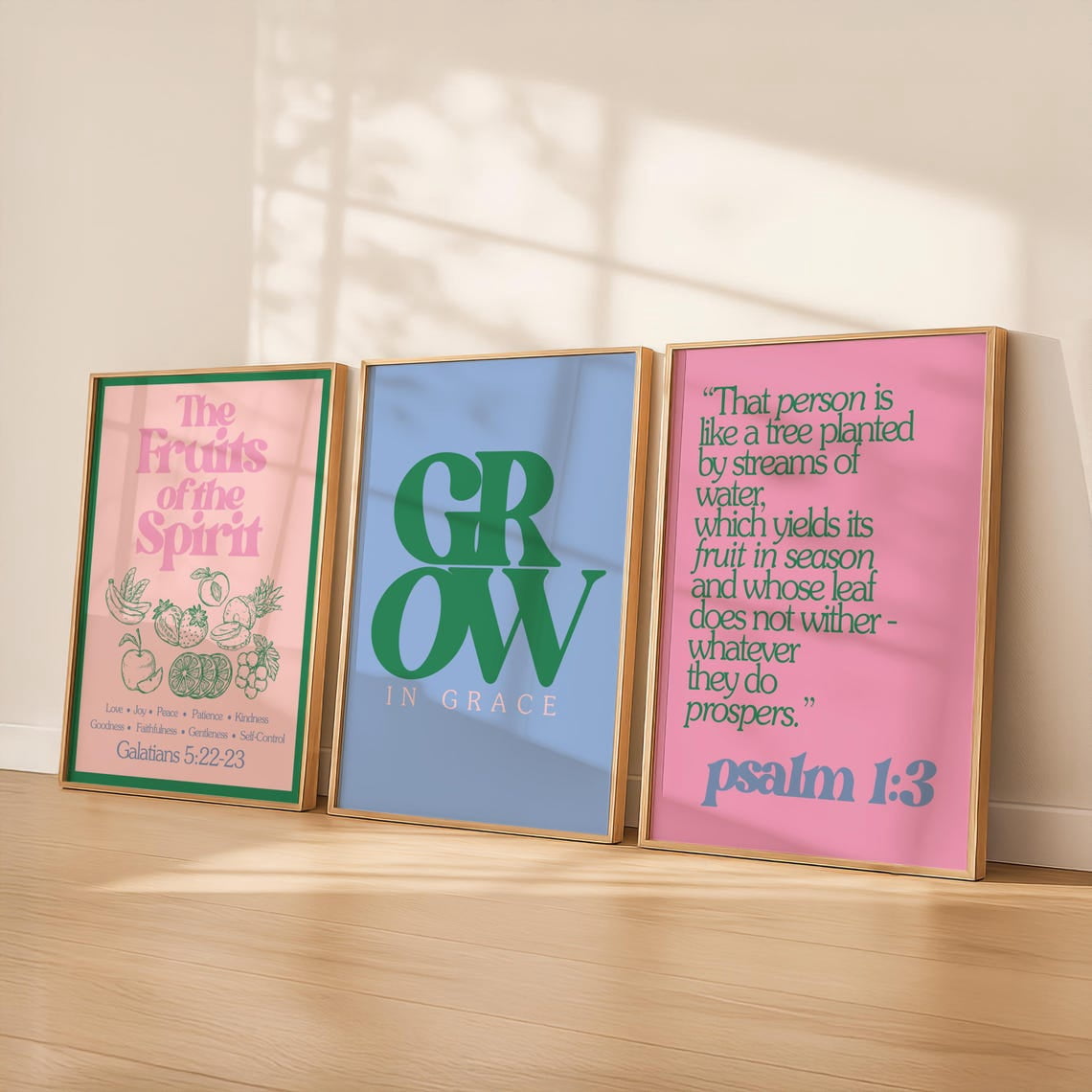 Fruits of the Spirit Wall Art Retro Christian Art Grow in Grace Bible ...