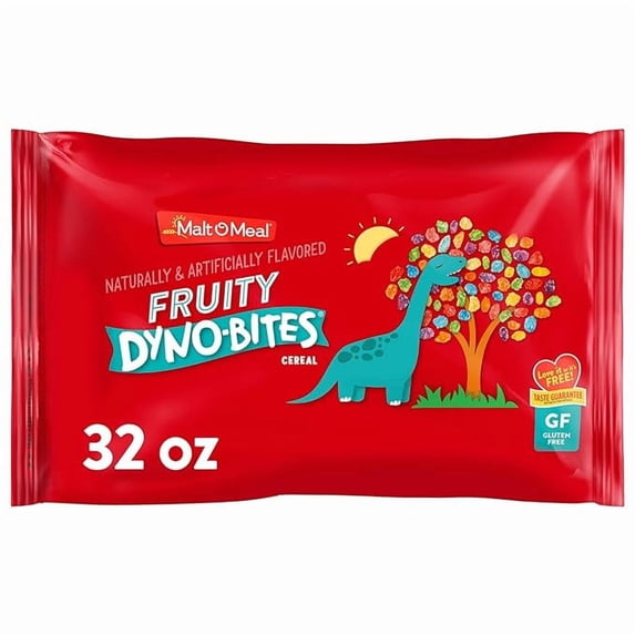Fruity Dyno Bites Cereal, Gluten Free Breakfast Cereal with Fruity Flavor, Large Cereal for Family, 32 OZ Resealable Cereal Bag