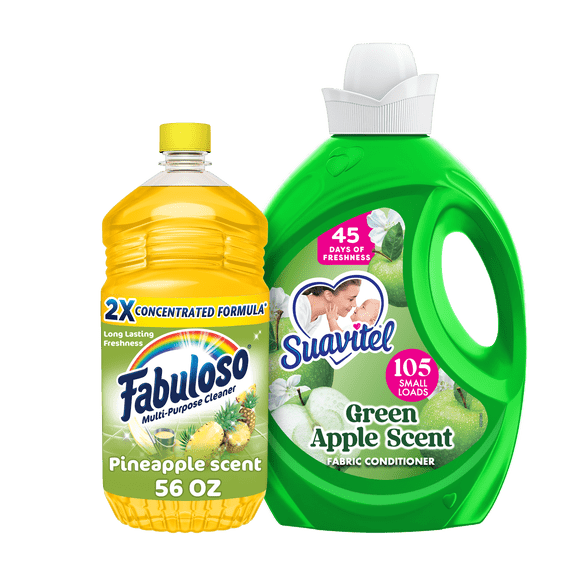 Fruity Freshness Home & Laundry Bundle: Suavitel Green Apple Fabric Softener and Fabuloso Pineapple Multi-Purpose Cleaner