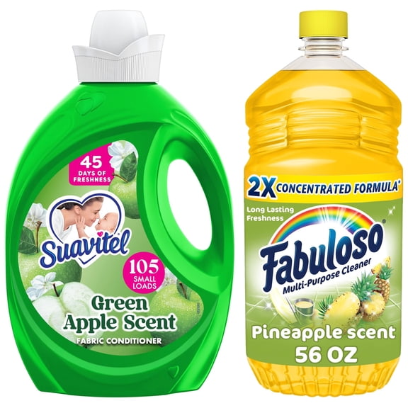 Fruity Freshness Home & Laundry Bundle: Suavitel Green Apple Fabric Softener and Fabuloso Pineapple Multi-Purpose Cleaner
