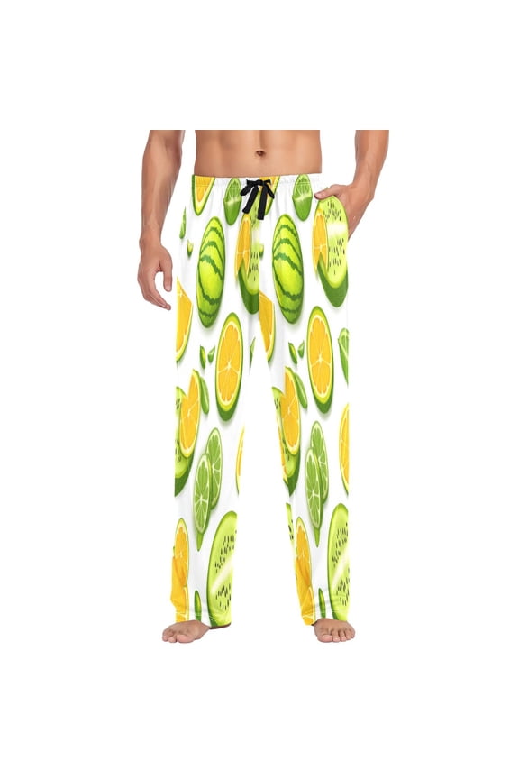 Fruity Fun Mens Cotton Pajama Pants Long Staple Lightweight Sleep Bottoms with Pockets Breathable