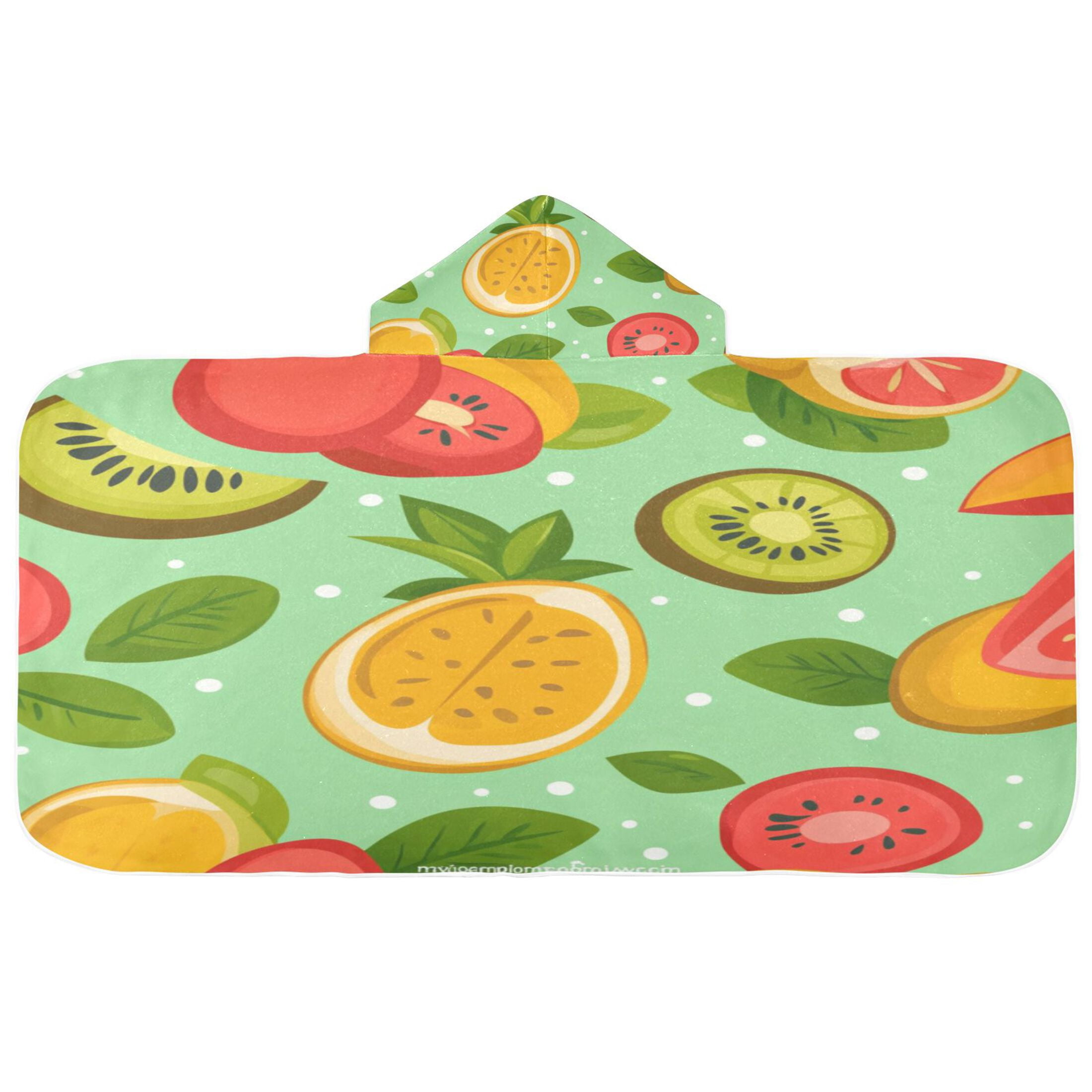 Fruity Pattern 50x23.5" Baby Hooded Bath Towel Poncho, Quick-Dry and Triangle Pocket, Kids' Essential