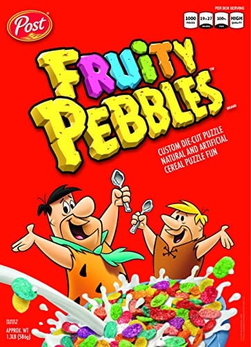 Fruity Pebbles 1000 Piece Jigsaw Puzzle | Collectible Puzzle Featuring Classic Kids Cereal Box with Fred Flintstone and Barney Rubble | Officially-Licensed Post Breakfast Cereal Puzzle & Merchandise