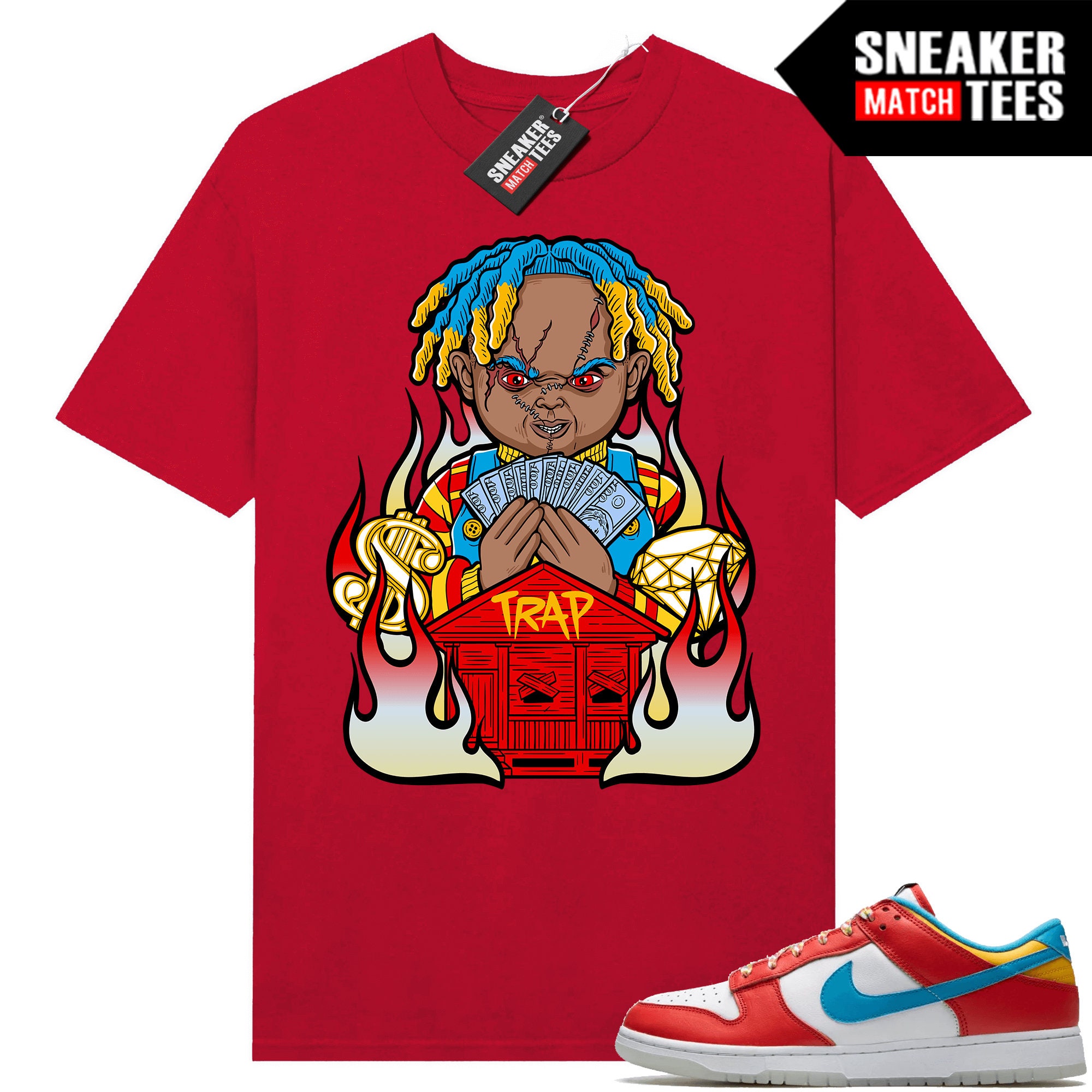 Fruity Pebbles Dunk Sneaker Match Tees Red "Trap Chucky"