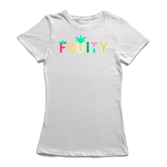 Fruity Quote Colorful Pattern Graphic Women White T-Shirt, Female Medium