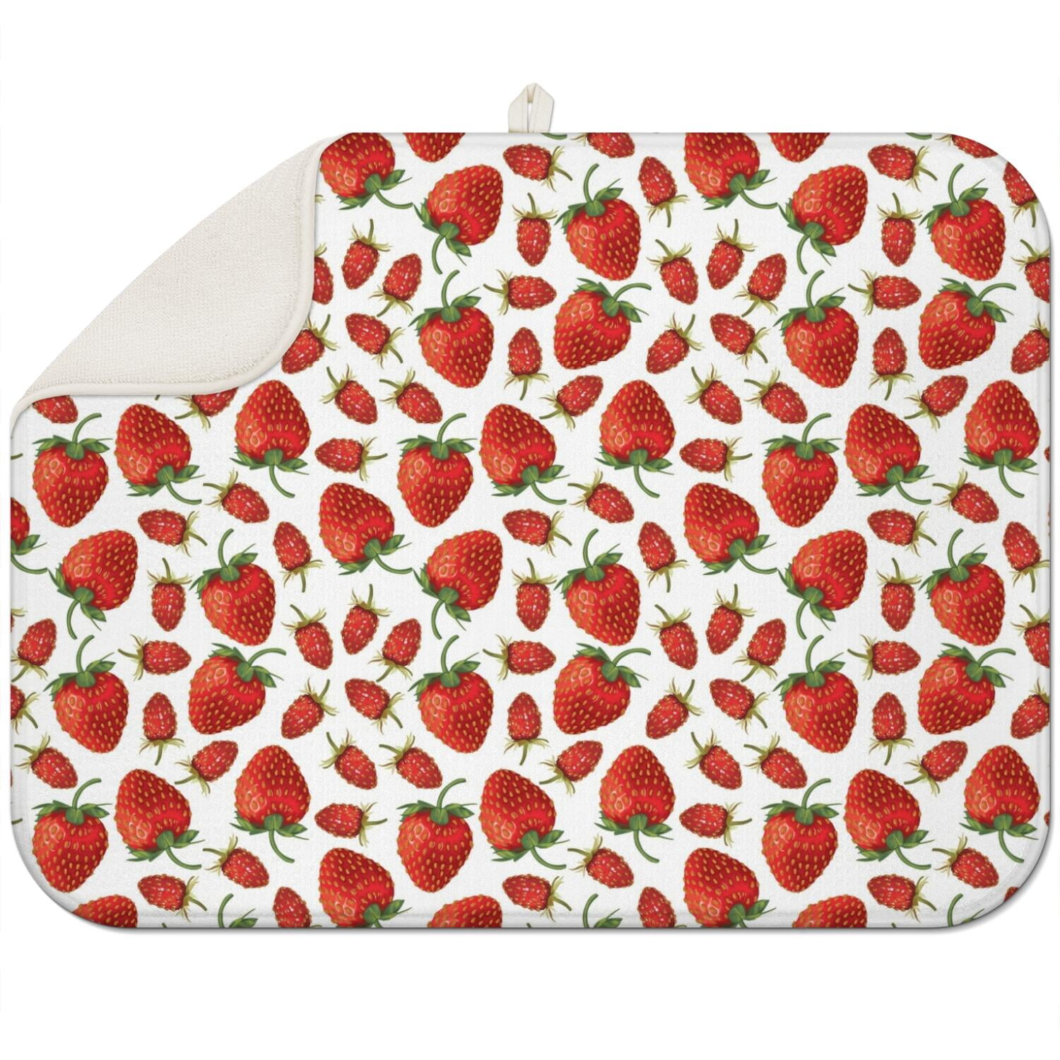 Fruity Red Berry Print Kitchen Mat - Thick 3-Layer Absorbent Drying Mat 