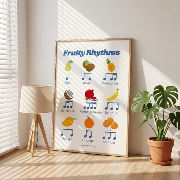 Fruity Rhythms Music Theory Wall Art Print, Unframed Paper Poster 8x10in