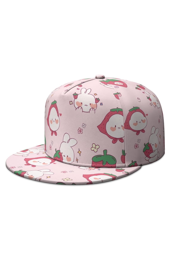 Fruity Strawberry Baseball Hat - Adjustable Flat Visor Snapback for Strawberry Lovers - Cute Red Kawaii Design