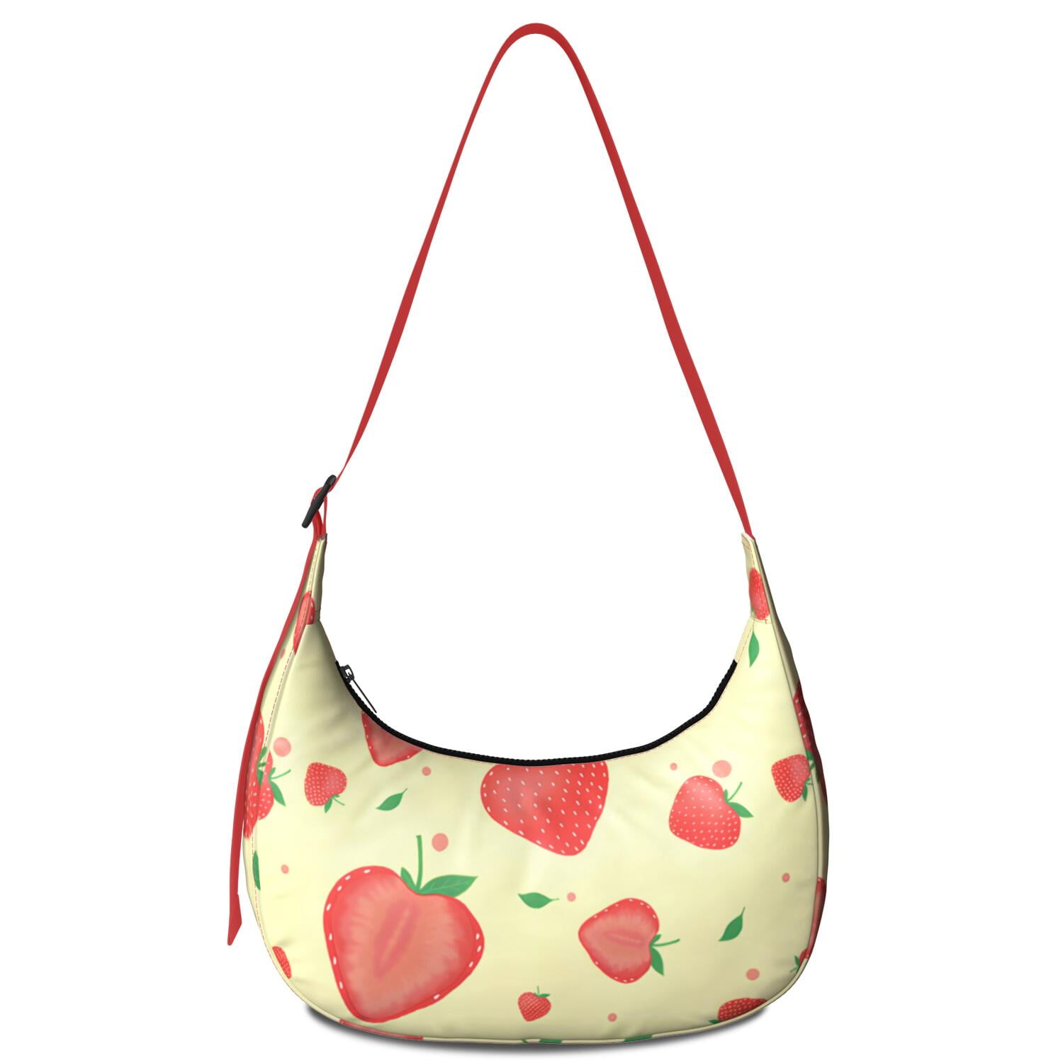 Fruity Strawberry Lover Shoulder Bag for Women, Cute Red Print Crossbody Purse, Lightweight Water-Resistant Hobo Tote, Sweet Summer Berry Handbag