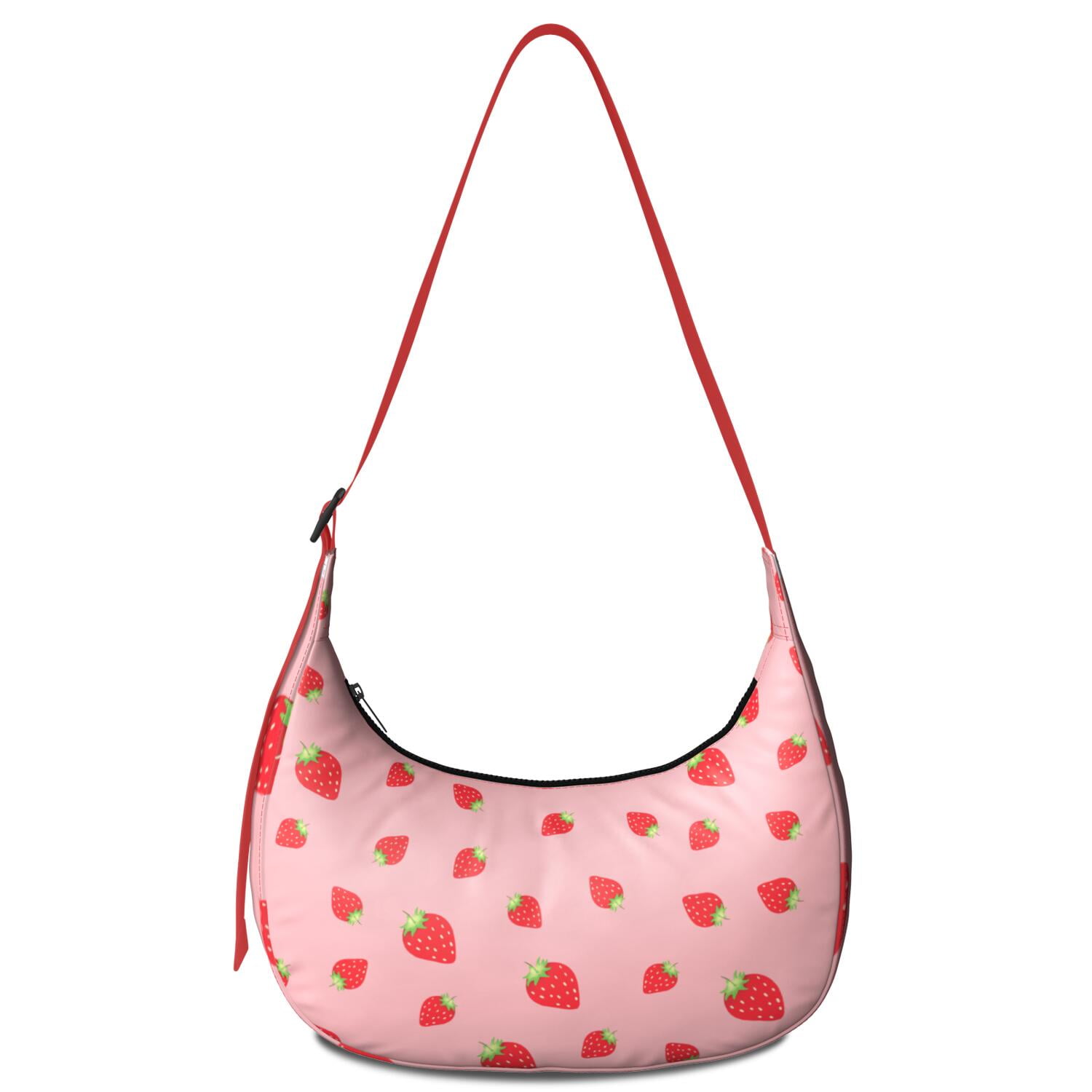 Fruity Strawberry Lover Shoulder Bag for Women, Cute Red Print Crossbody Purse, Lightweight Water-Resistant Hobo Tote, Sweet Summer Berry Handbag