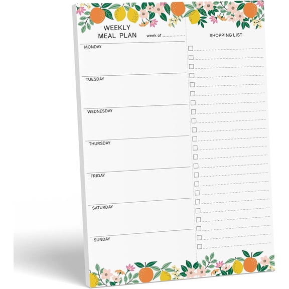 Fruity Weekly Meal Planner and Grocery List  Notepad. 7x10" Meal Planning Pad with  Off Shopping List. Plan Weekly Menu  for  or Dinner List for Family!