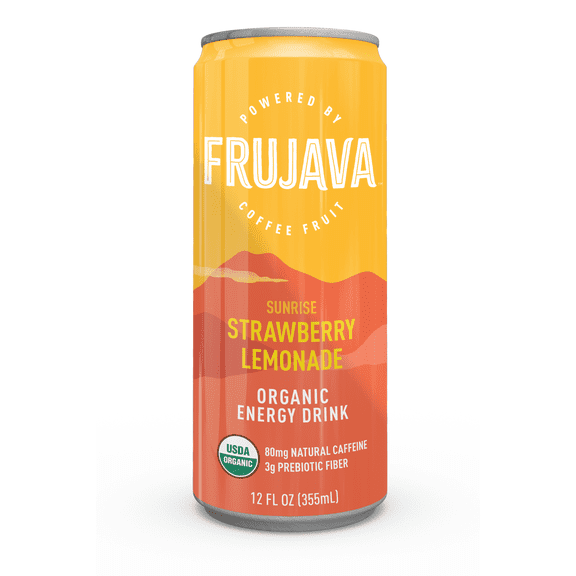 Frujava Sparkling Strawberry Lemonade Energy Drink, Natural Caffeine from Coffee, Organic, Gluten-Free, Vegan, 12 Fl Oz (Pack of 12)