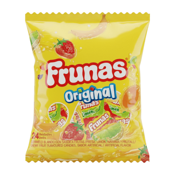 Frunas Original Colombian Chewy Fruit Candies, 4 Flavors (Strawberry, Lemon, Orange, Tropical), 14.67 oz (416g), Imported Candy Assortment, Soft Chews, Party Favor, Bulk Candy