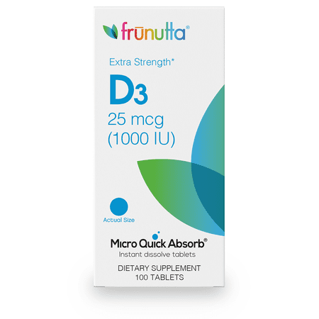 Frunutta Instant Dissolvable Vitamin D3 Tablets, 1000 IU, 100 Tablets, 3 Month Supply