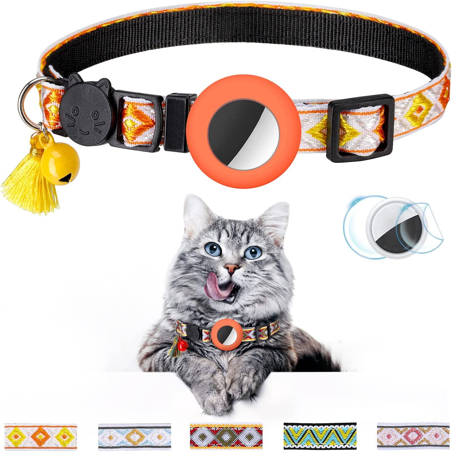 Frusde Airtag Cat Collar with Bell Safety Buckle Adjustable Kitten