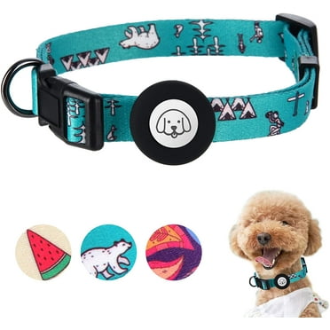 Frusde Airtag Dog Collar Compatible with Apple Air Tag Adjustable Dog Collar with Cute Patterns for Small Medium Large Pet Puppy-Blue