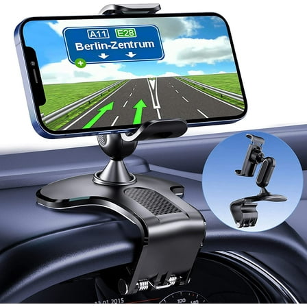 Frusde Car Phone Holder Mount, 360 Degree Rotation Dashboard Cell Phone Holder for Car Clip Mount Stand Suitable for 4 to 7 inch Smartphones (Black)