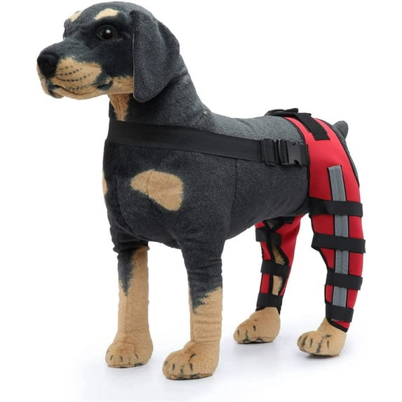 Frusde Dog Knee Brace, Adjustable Dog Double Rear Leg Brace with Reflective Seat Belts Support-Red