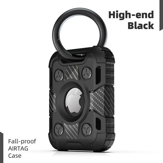 Frusde Holder Case with Keychain for Air Tag Finder, Heavy Duty Shockproof Protective Case for Pets Kids-Black
