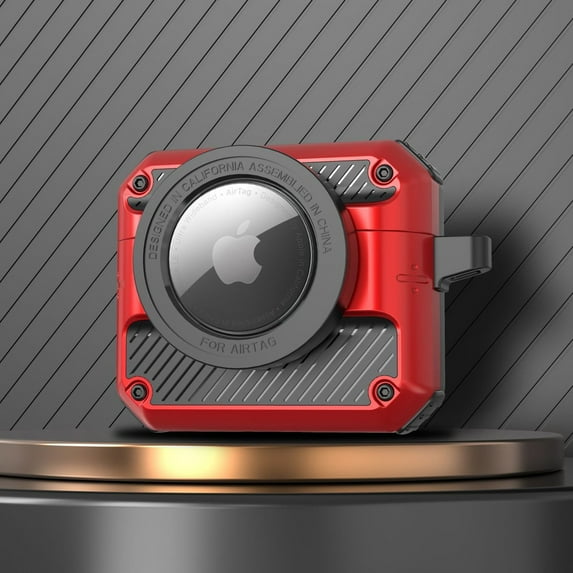 Frusde Protective Case Compatible with Airpods Pro & AirTag with Hook Full Body Shockproof Hard Shell-Red