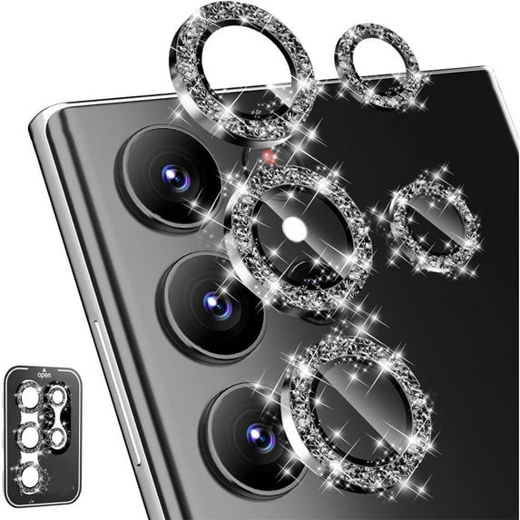 Frusde for Samsung Galaxy S24 Ultra S24 Plus S24 Camera Lens Protector HD Tempered Glass Anti-Scratch Metal Ring Bling Cover