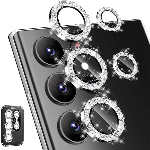 Frusde for Samsung Galaxy S24 Ultra S24 Plus S24 Camera Lens Protector HD Tempered Glass Anti-Scratch Metal Ring Bling Cover