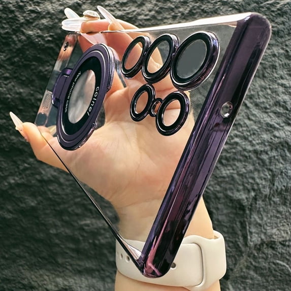 Frusde for Samsung Galaxy S24 Ultra S24 Plus S24 Clear Magnetic Case with Kickstand Compatible with Mag Safe Plating Shockproof Cover