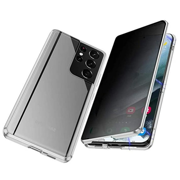 Frusde for Samsung Galaxy S24 Ultra S24 Plus S24 Privacy Magnetic Case Metal Frame Double Sided Tempered Glass Case