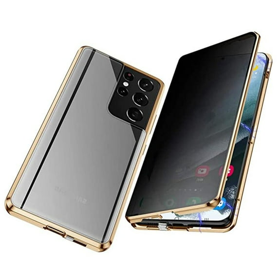 Frusde for Samsung Galaxy S24 Ultra S24 Plus S24 Privacy Magnetic Case Metal Frame Double Sided Tempered Glass Case